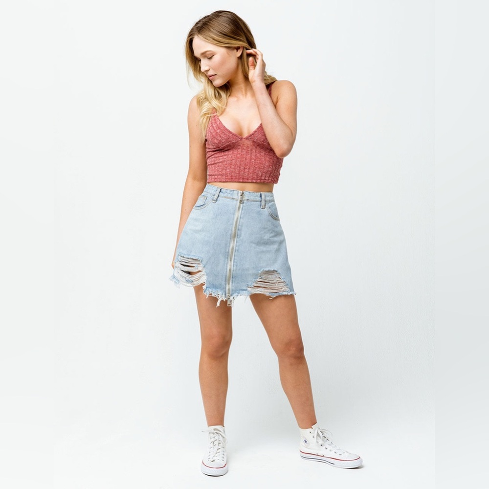LIRA COBRA Ripped Denim Skirt